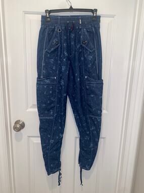 HIGH USE Everyday Couture Cargo Pants Ruched Tie Ankles Blue Elastic Waist US 4